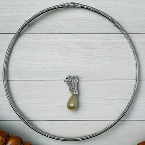 Nolan Miller Now and Forever Omega Necklace 18” Silver Tone Faux Pearl Slide